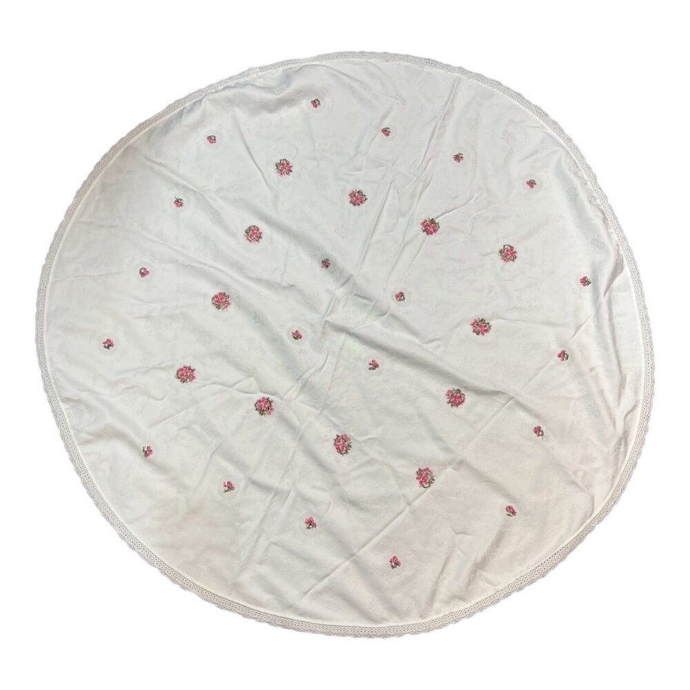 Round Tablecloth‎ Hand Cross Stitch Crochet Lace Victorian Cotton 50” Diameter